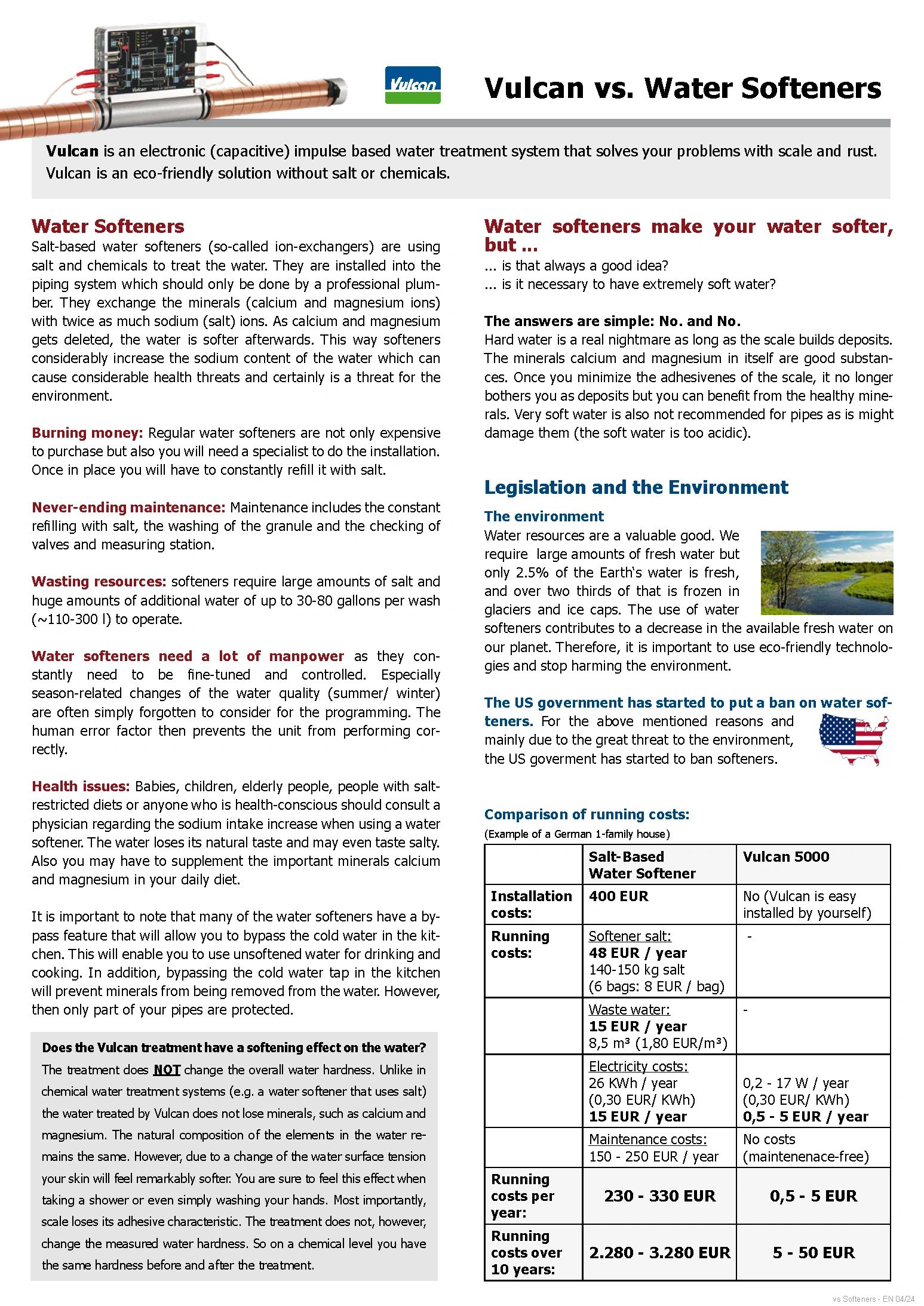 Vulcan vs Water Softeners comparison chart